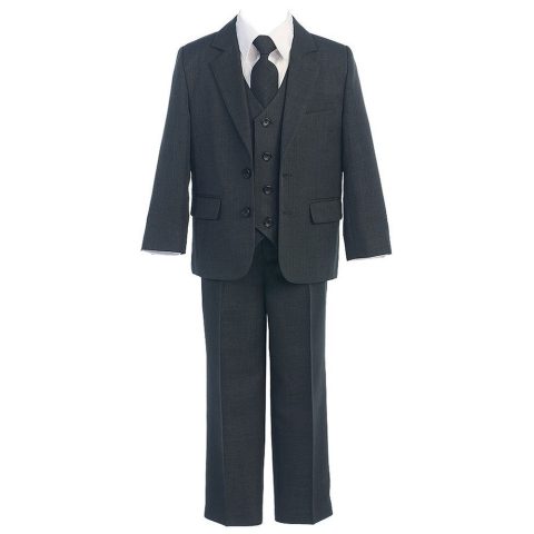 Big Boys Charcoal Button Jacket Vest Shirt Tie Pant Suit 8-20 Husky