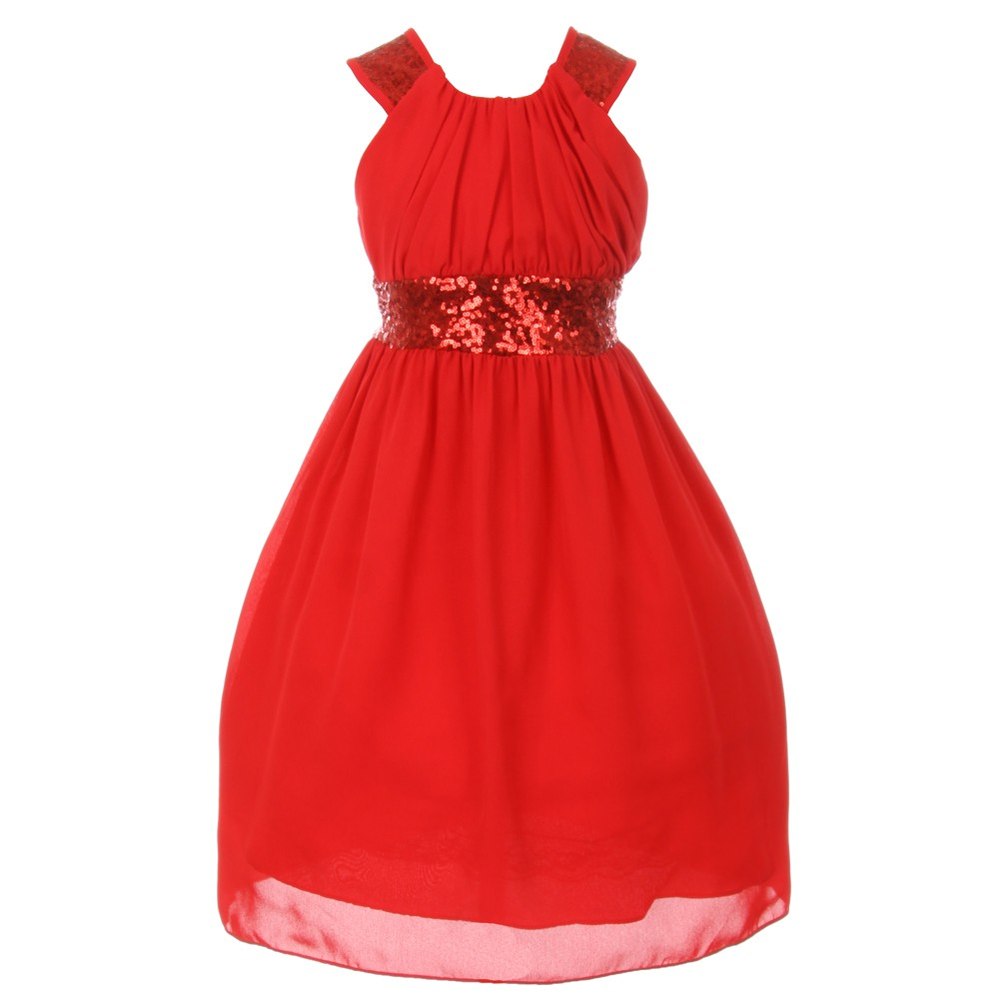 Big Girls Red Dazzling Sequin Pleated Dress 8-14